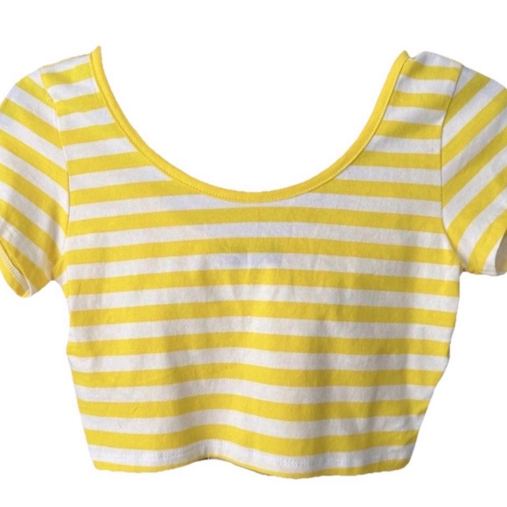 Popular Basics Yellow and White Striped Short Sleeve Tee